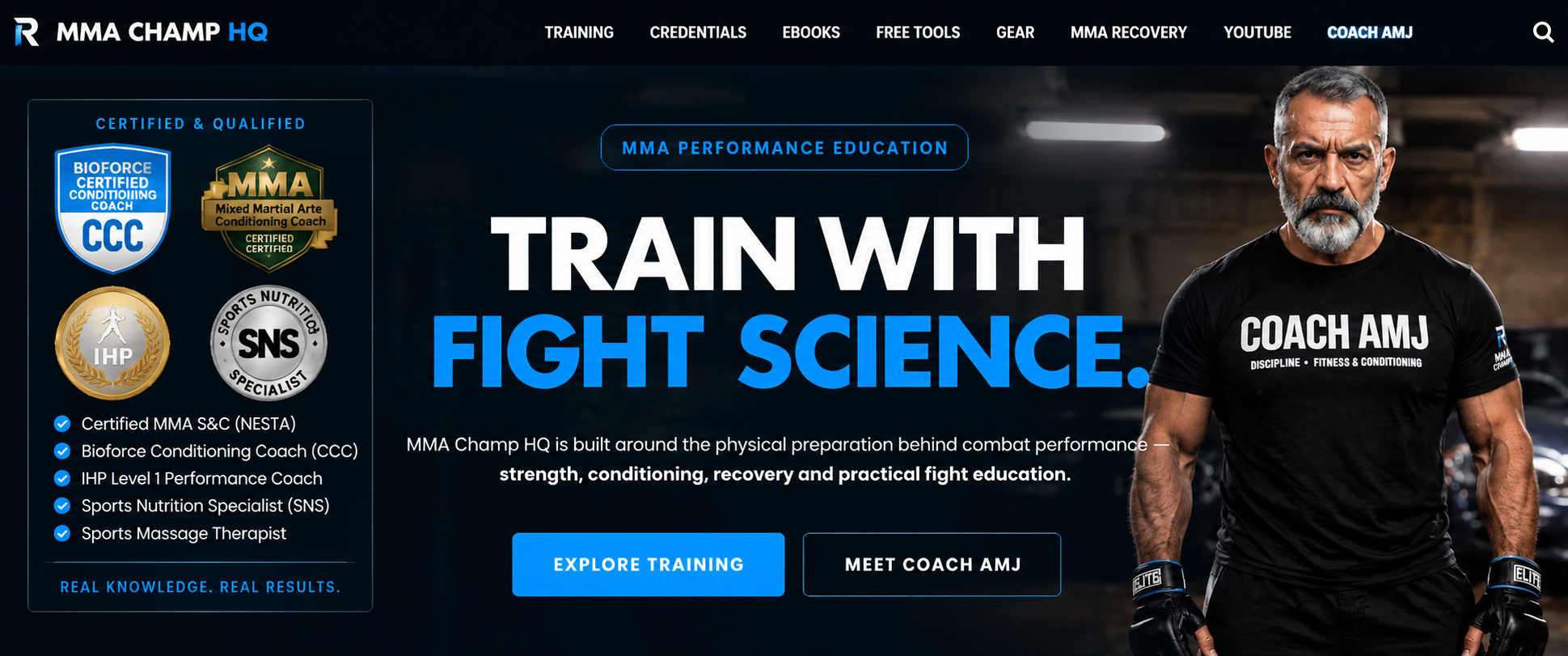 MMA Champ HQ Fight Science — Coach AMJ and combat performance credentials